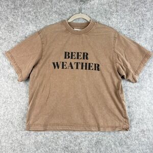 Panache Apparel Beer Weather Top Womens Small Brown Boxy Oversized T Shirt Boho